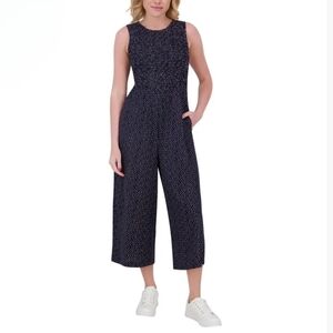 Andrew Marc Wide Leg Romper Navy/Black White Polka-dot Jumpsuit Women's Size XL